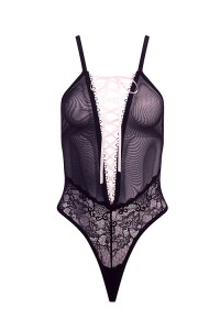 BARELY BARE LACE UP TEDDY BLACK, OS- 840498-4